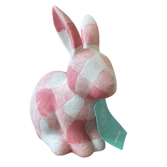 MARTHA STEWART Pink & White Checkered Bunny Rabbit 8x6 Easter Decor NWT! - Picture 1 of 15
